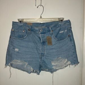 Levi's Blue Jean Shorts Distressed High-Waisted